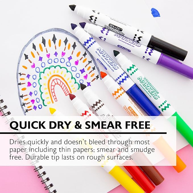 BAZIC PRODUCTS Washable Markers 8 Count Broad & Fine Tip, 24-Pack