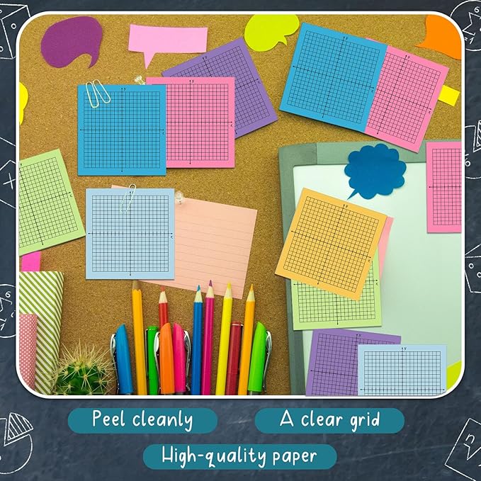 Sabary 8 Packs Graph Paper Sticky Notes 400 Sheets 3 x 3 Inch Lined Mini Graph Pads 20 x 20 Four Quadrant Adhesive Grid Sticky Notes for Office School Math Supplies(1 Style,Colorful)