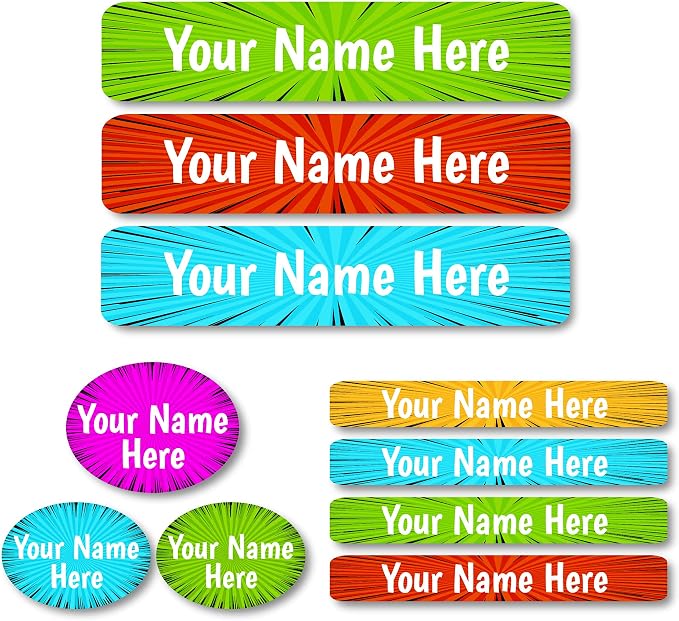 Lovable Labels Personalized Labels for Kids (85 Labels/Pack) - 3 Label Sizes Waterproof Dishwasher Safe Peel & Stick Labels for School Supplies Daycare Camp Clothing Bottles (Warriors)