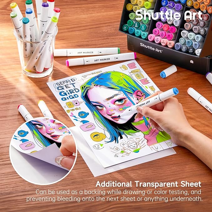 Shuttle Art Brush Tip Alcohol Markers, Dual Tip Brush & Fine Tip Art Marker Set, 89 Colors Marker Pens with Organized Case Perfect for Illustration Students Adults Coloring Sketching