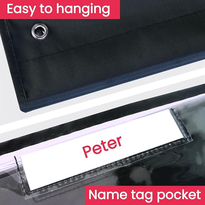 Clear Storage Pocket Chart for Classroom & Office with 10 Nametag Pockets, 3 Overdoor Hangers Included, Hanging Wall File Organizer for File Folders, Assignments, Files, Scrapbook Papers & More