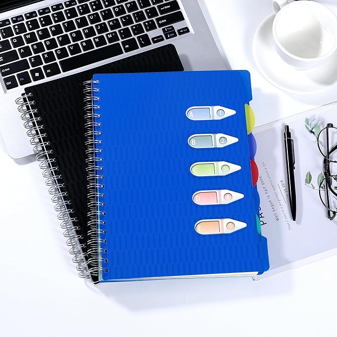 CAGIE 5 Subject Notebook with Dividers, A4 Spiral Notebook 8.5 x 11, 240 Pages Wide Ruled Notebook College Ruled, Large Hardcover Notebook for Note Taking for Work, School, Office, Blue