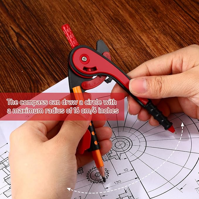 Zonon 2 Pcs Student Protractor and Compass, Student Geometry Math Set Drawing Compass and 180 Degree 6 Inch Protractor with Swing Arm for Drawing Measuring School Office (Red)