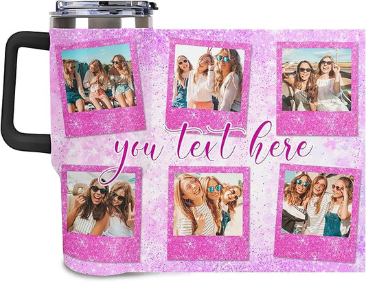 Personalized Tumbler Custom Vacuum Insulated Travel Mug Customizable Coffee Cup with Your Photos and Text Christmas Birthday Gift (40oz Design 5)