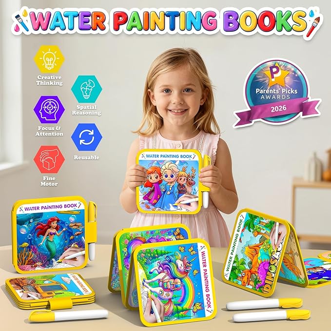 ZHOC Reusable Water Painting Books for Kids – 2 Pack Magic Water Reveal Coloring Books with Water Pens (Ice World & Mermaid) No-Mess Coloring Book Fun Travel Activity for Ages 3 4 5 6 7 8