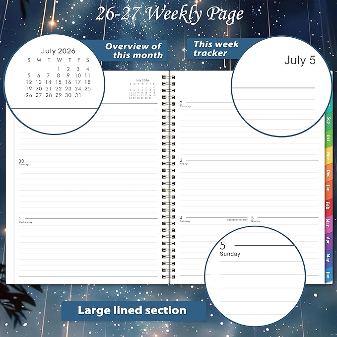 Planner 2026-2027 - Planner Weekly and Monthly 2026-2027, Academic Planner 26-27, July 2026 - June 2027, 8.5" x 11", 26-27 Calendar Planner with Colourful Tabs, Inner Pocket, Premium Paper, Twin-wire Binding - Galaxy