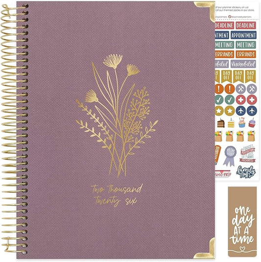 bloom daily planners HARDCOVER 2026 Planner for Women (January to December) - 8.5” x 11” Weekly & Monthly Dated Agenda Organizer Book with Stickers & Tabs - Purple Linen