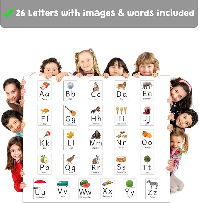 Attractivia Magnetic Big Alphabet ABC Picture Flash Cards. 26 Sturdy Large Letters with First Words for Toddlers, Preschool and Kindergarten