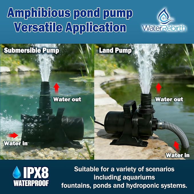 Pond Pump, 5500GPH 325W Adjustable Flow Submersible Water Pump 18.7ft Max Lift, Copper Motor IPX8 Waterproof for Koi Pond, Waterfall, Fountain, Irrigation & Drainage