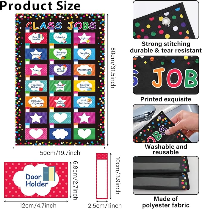 Class Jobs Pocket Chart Classroom Management and Teacher's Helper Bulletin Board Decoration Educational Schedule Board Pocket Chart with Name Tags for School Classroom Chalkboard Wall Decor