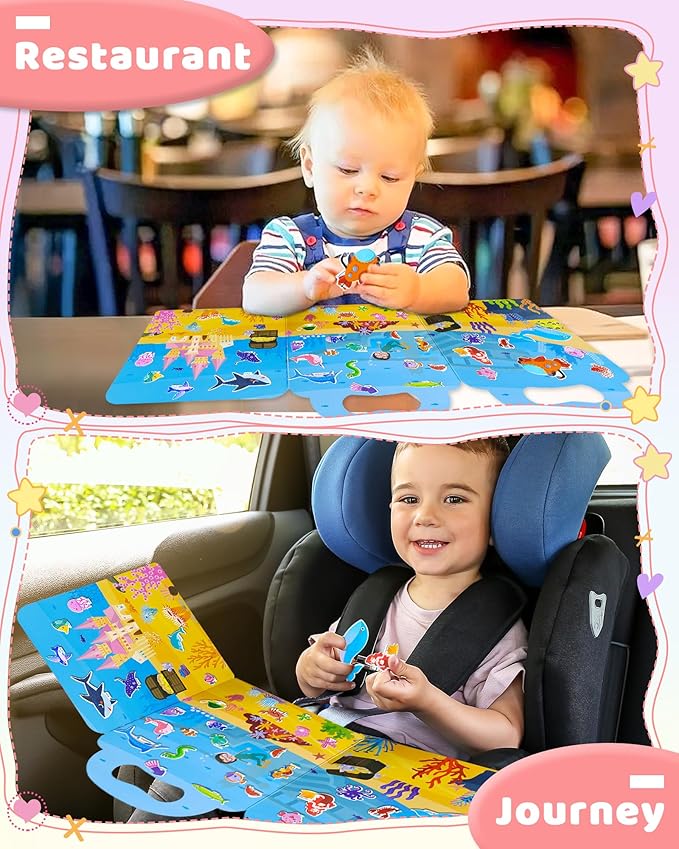 Benresive Reusable Sticker Book for Toddlers, Stickers for Kids, Travel Toys for Arts & Crafts Activities, Birthday Gift for Boys & Girls, Ocean Themes