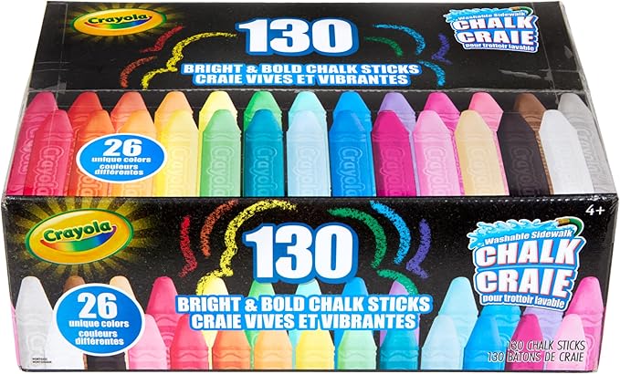 Crayola Washable Outdoor Sidewalk Chalk Collection (130ct), Bulk Anti-Roll Chalk Sticks for Kids, Outdoor Toys & Activities, Teacher Appreciation Gifts, Ages 4, 5, 6