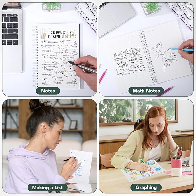 BESARME 4 Pack College Ruled Notebook, A5 Lined Spiral Notebook with Ruler Waterproof Plastic Spiral Journal 5.7" x 8.22" Hardcover Journal for Work School Supplies