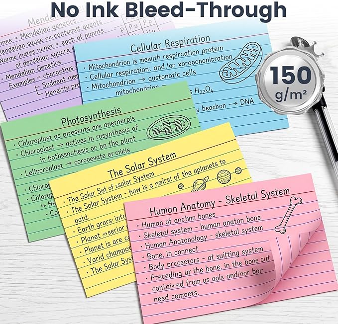 Koogel 200PCS Index Cards 3 x 5, Colored Index Cards Lined Ruled on both Sides for Back to School, Heavy Notecards Flashcards for Studying Office, Home, College, To Do List Supplies