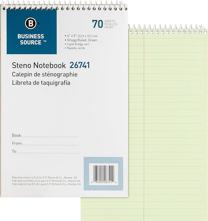 Business Source Wire bound Steno Notebook, 70 Sheets, green (26741PK)