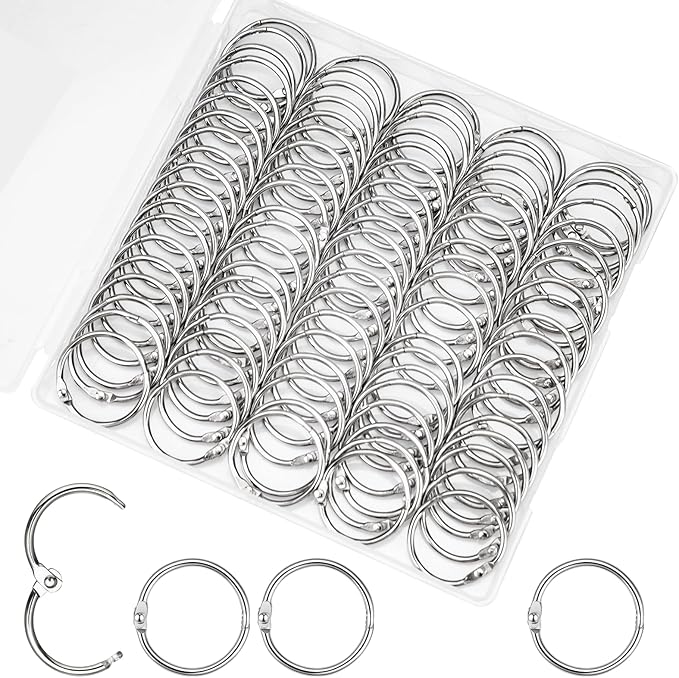 OWLKELA 100Pcs Inch Binder Rings 1inch, Loose Leaf Metal Rings for Cards & Documents, Nickel Plated Steel Clip & Key Rings