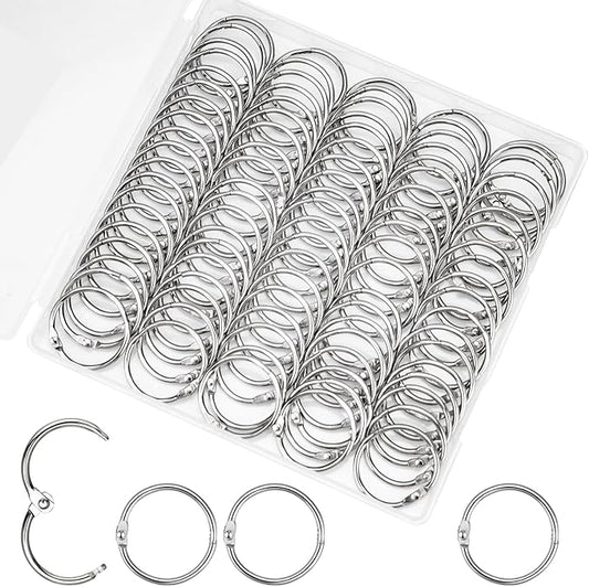 OWLKELA 100Pcs Inch Binder Rings 1inch, Loose Leaf Metal Rings for Cards & Documents, Nickel Plated Steel Clip & Key Rings