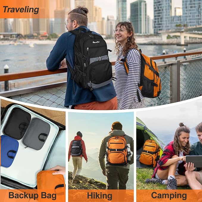 Seektop Travel Backpack for Men Women, Multiple Pockets 40L Hiking Backpack | Lightweight Foldable Carry on Backpack for Outdoor Camping Sport Leisure