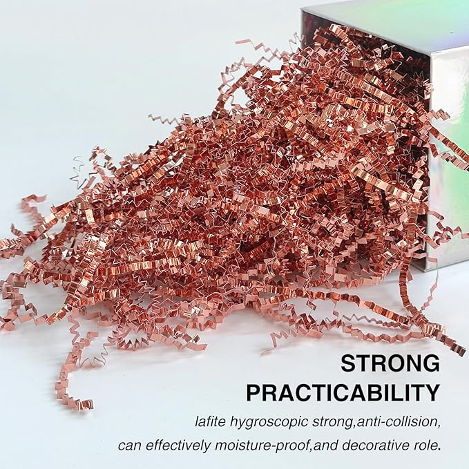 1LB Crinkle Cut Paper Shred Filler for Gift Box Bag and Basket On Holidays(Rose Gold)