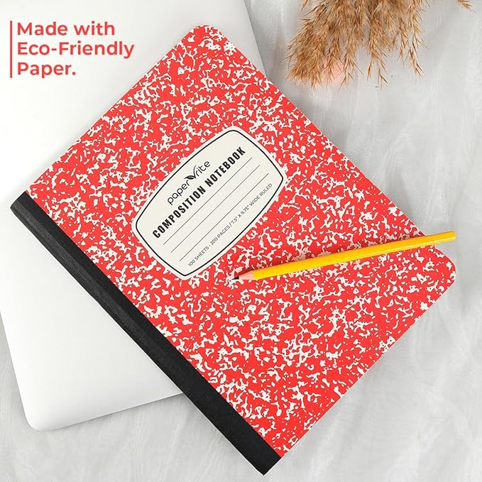 Assorted Marble Composition Notebook Wide Ruled (9.75x7.5 in), 100 Sheets | 200 Pages | For School, Office, Students, Teachers (1, Red)