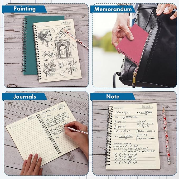 Epakh 6 Pack Spiral Notebooks A5 Bulk Back to School Hardcover Spiral Journal Notebook 5.5 x 8.3 Inch, First Day of School Journal Paper Notebook for Writing, 50 Sheets 100 Page