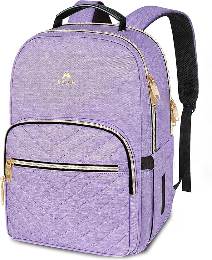 MATEIN 15.6 inch College School Bookbag for Women, Purple Laptop Backpack | Water Resistant, Stylish Student Computer Backpack for Girls, Anti Theft, for Campus, Nurse Daily, Carry Bag Daypack