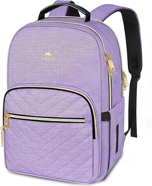 MATEIN 15.6 inch College School Bookbag for Women, Purple Laptop Backpack | Water Resistant, Stylish Student Computer Backpack for Girls, Anti Theft, for Campus, Nurse Daily, Carry Bag Daypack