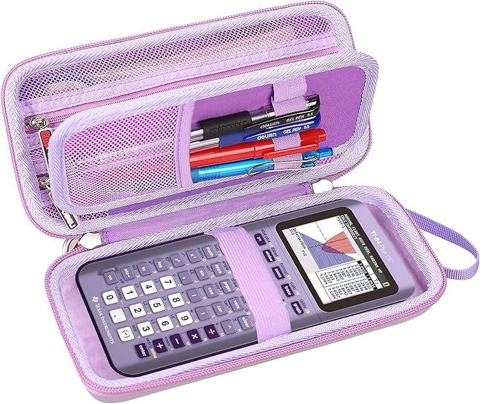 FBLFOBELI Hard Case for Texas Instruments TI-84 Plus CE/TI-84 Plus/TI-83 Plus/Casio fx-9750GIII Color Graphing Calculator, Mesh Pocket for Pens, Cables and Other Accessories (Case Only) (Purple)