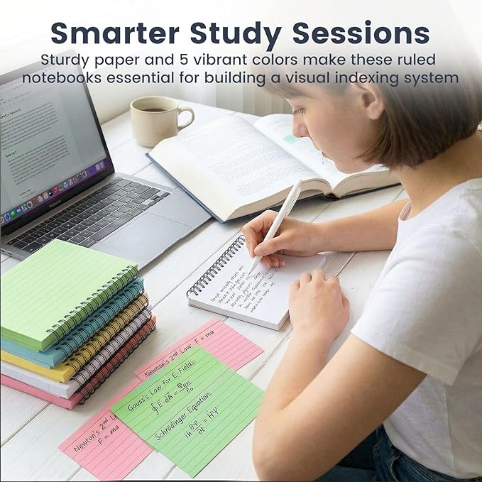 Koogel 500PCS Index Cards 3x5, Colored Ruled Index Cards with Rings for Back to School, Flashcards Heavy Notecards with Waterproof Covers for Studying School College To Do List Supplies, 5 Colors