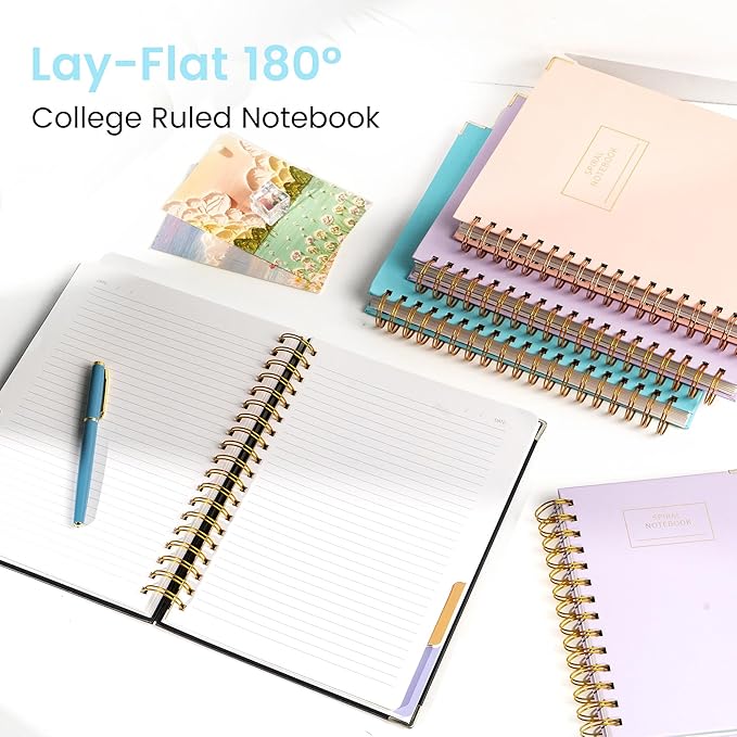 Hardcover Spiral Notebook with Tabs 8"x10" Large Spiral Lined Journals for Women with Dividers 240 Pages College Ruled Composition Notebook 5 Subject Notebook for Work, Back to School, Gifts, Blue