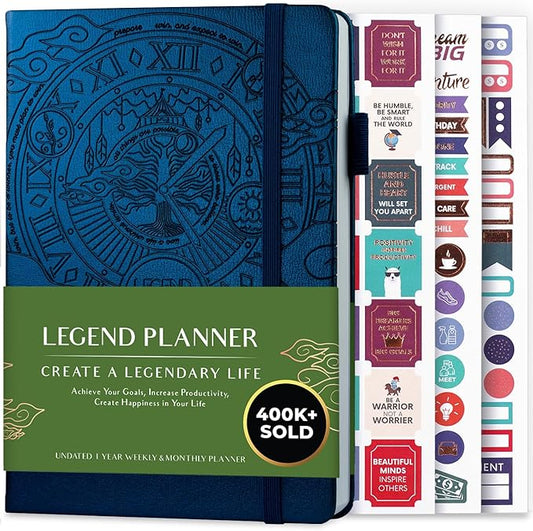 Legend Planner – Undated Weekly & Monthly Life Planner to Hit Your Goals & Live Happier, Organizer Notebook & Productivity Journal, A5 (Mystic Blue)