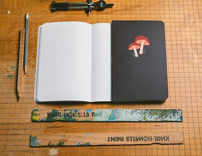 DENIK - Royal Mushrooms - 8.25" x 5.25" Aesthetic Layflat Notebook - 144 Lined Pages - Durable Binding and Design - Water-Resistent Soft Touch Cover - Made With Recycled Paper