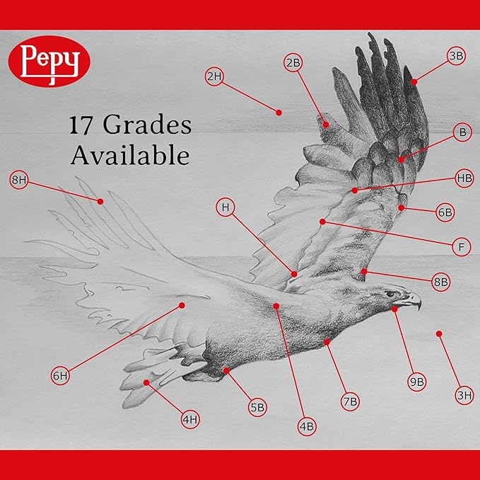Pepy Graphite Professional Drawing Pencils - Set of 12 H Pre-Sharpened Black Lead Pencils; Perfect for Drawing, Sketching and Shading, Graphic and Fine Art