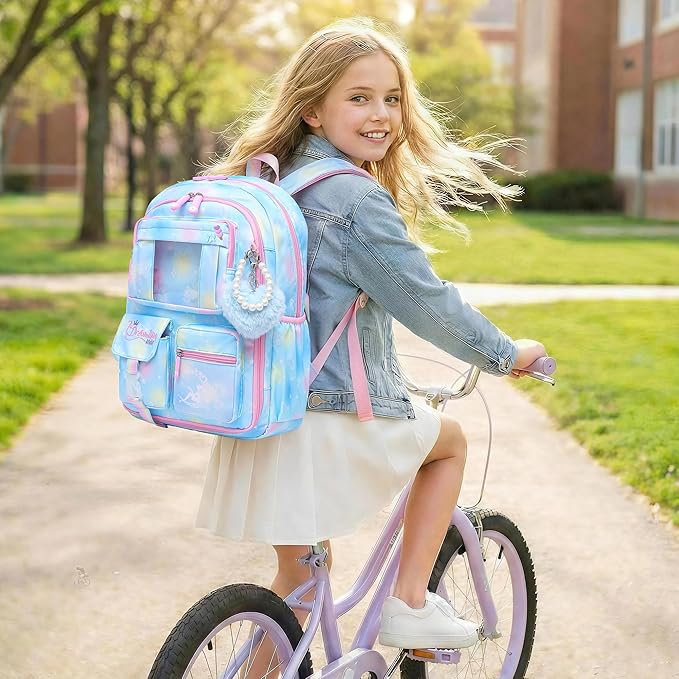 Alrisg Girls Backpack for Kids Elementary Middle School Cute Student Bookbag School Bag Blue