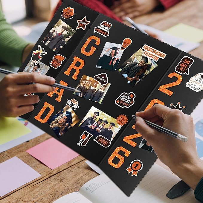 MiniInflat 4 Set 2026 Graduation Picture Trifold Poster Board Double-Sided Foldable Photo Display Board Graduation Decoration for Class of 2026 High School College DIY Craft(Orange,24 x 16 Inches)