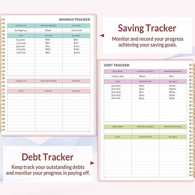 SUNEE Budget Planner - Monthly Budget Book with Expense Tracker Notebook, A4(8.5" x 11") Undated 12 Month Bill Organizer & Finance Planner to Manage Your Money, Account Book with Colorful Tab, Pink