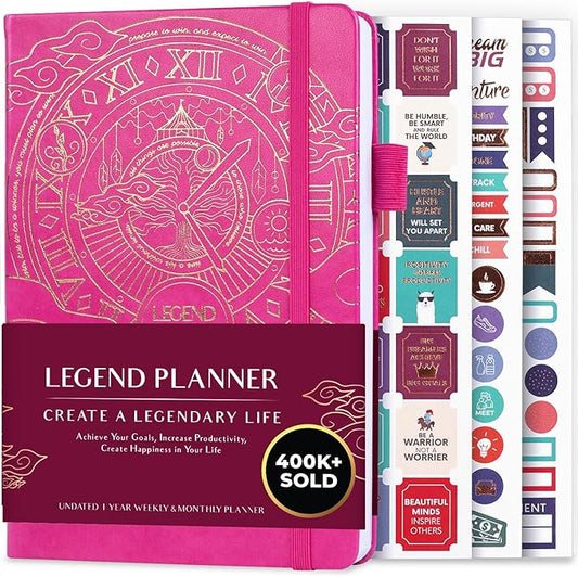 Legend Planner – Undated Weekly & Monthly Life Planner to Hit Your Goals & Live Happier, Organizer Notebook & Productivity Journal, A5 (Hot Pink, Gold)