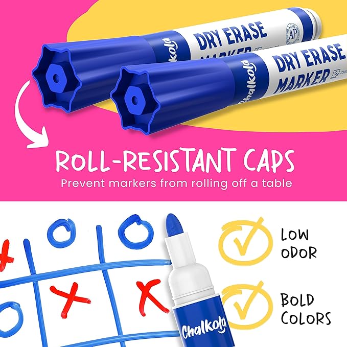 Chalkola Dry Erase Markers Fine Tip Bulk Pack of 60, Thin Point White Board Pens Dry Erase Pens - Non toxic, Low odor Whiteboard Markers for Kids, Teachers, Home, Office & Back to School Supplies