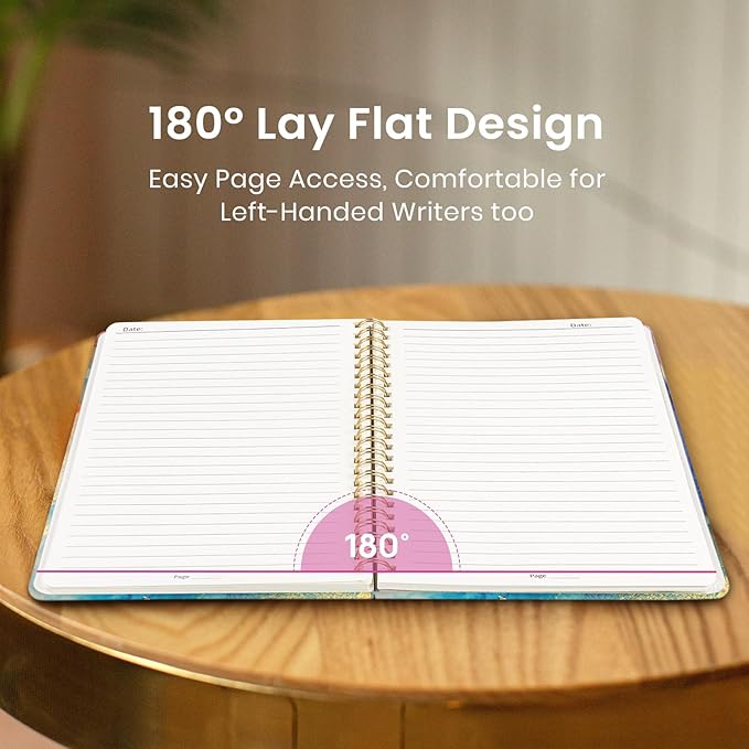 Taja Spiral Lined Journal for Women, Notebook for Work with Pretty Cover, 140 College Ruled Pages, Hardcover Notebook for Journaling, Note Taking, Bible Study, Color Splash