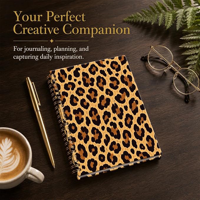 ATJFKIXL Cute Spiral Journal Notebook, A5 120 Page College Ruled Wirebound Notebook, Soft Cover for Students Office Notes and Planning - Tan Leopard Pattern