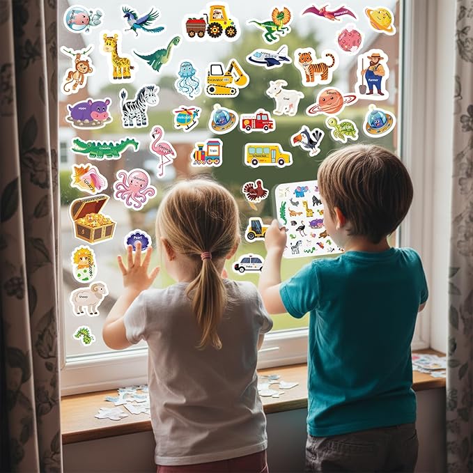 Jelly Sticker Books for Toddlers 2-4 Years, 6 Sets Reusable Sticker Books for Toddlers 1-3, Travel Toys Stickers Activity Book for Kids 2 3 4 5 6 Years Old Girls Boys Gifts (6Sets-Collection)