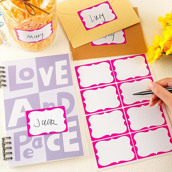 Pink Name Tags,2"x 3" Name Tag Stickers with Pink Border 200 Pcs Adhesive Name Tags Sticker Name Badges Labels for Valentine, School, Office, Home, Party, Conferences