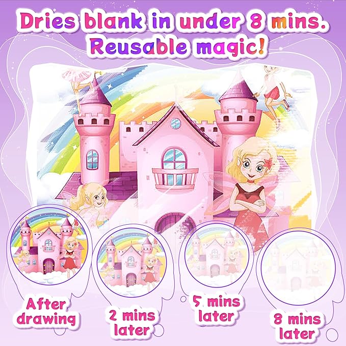 Reusable Water Coloring Books for Toddlers 1-3 with 18+ Stickers & No-Mess Pen, Princess Theme Water Coloring Books for Toddlers 1-3, Magic Paintless Painting Book for Toddler, Paintless Painting Book