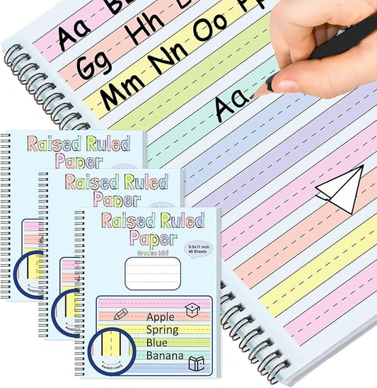 3 Pack Colored Raised Line Handwriting Paper 8.5x11 Inch Wide Ruled Writing Paper Spiral Bound with ADHD 0.63 In Spacing Multi Sensory Dysgraphia Pad Handwriting Practice Workbook for Kids Kindergarten