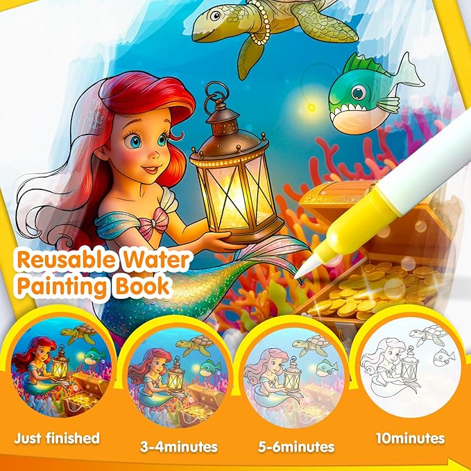 ZHOC Reusable Water Painting Books for Kids – Magic Water Reveal Coloring Books with Water Pens (Mermaid) No-Mess Coloring Book Fun Travel Activity for Ages 3 4 5 6 7 8