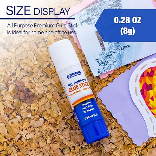 BAZIC Products Premium Glue Stick 8g/0.28 Oz., Multi-Purpose Acid Free, Glue Sticks, for Photos Paper Kids Art Craft at School Home Office, Total 288-Count