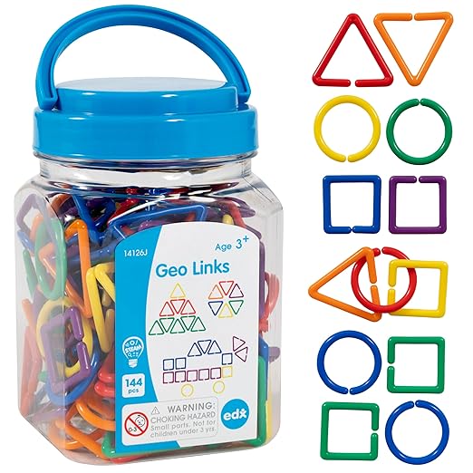 edxeducation Geo Links | Mini Jar | Set of 144 | Linking Shapes | 6 Colors | Practice Shape Recognition, Counting, Sorting and More