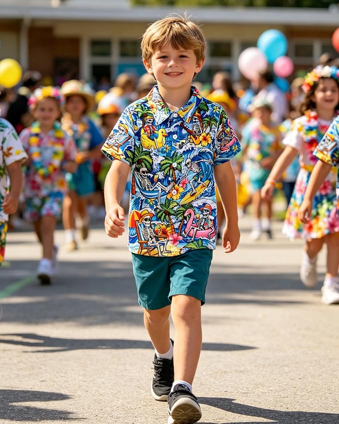 Enlifety 2-10T Kids Hawaiian Shirt Boys Short Sleeve Button Down Shirts Hawaii Summer Casual Blouse