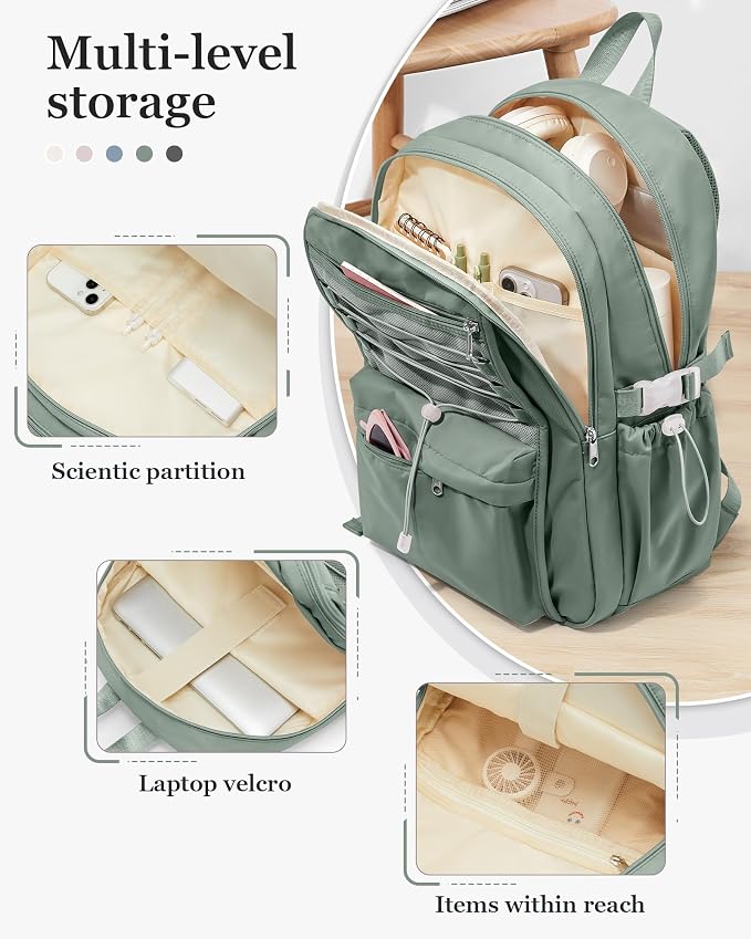 suwasp College Backpack for Women, Waterproof Laptop Backpack Fits 15.6 Inch Laptop, School Bookbag with Water Bottle Pocket, Anti Theft Work Backpack for College, Travel, Commuter,