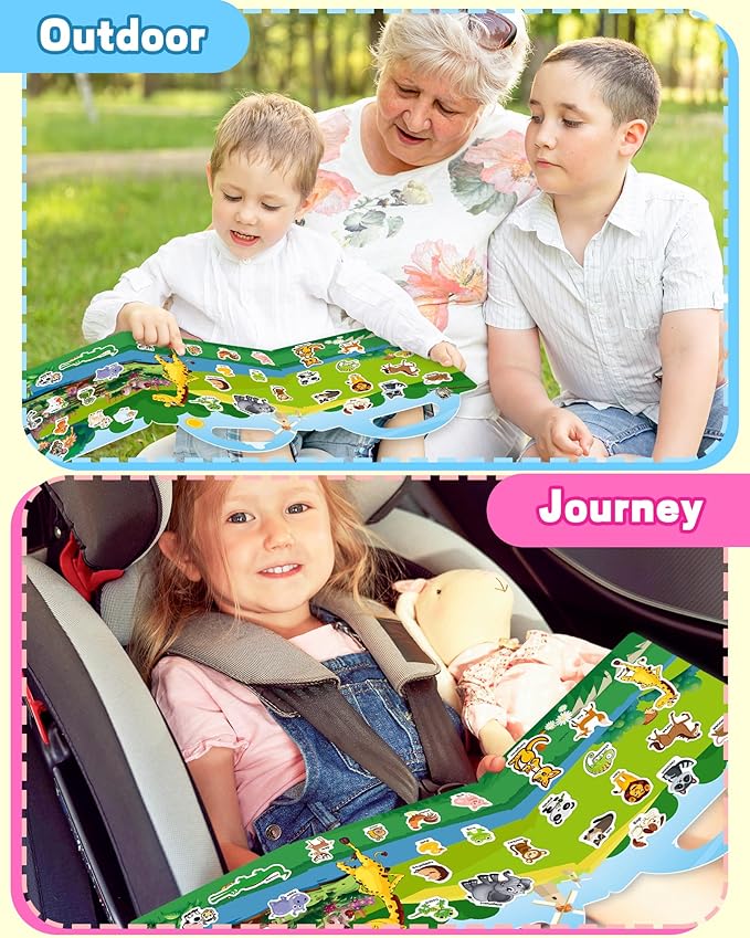Walenced Reusable Sticker Book for Toddlers, Travel Stickers for Kids, Toddler Craft Activities Toys, Birthday Gifts for Boys & Girls